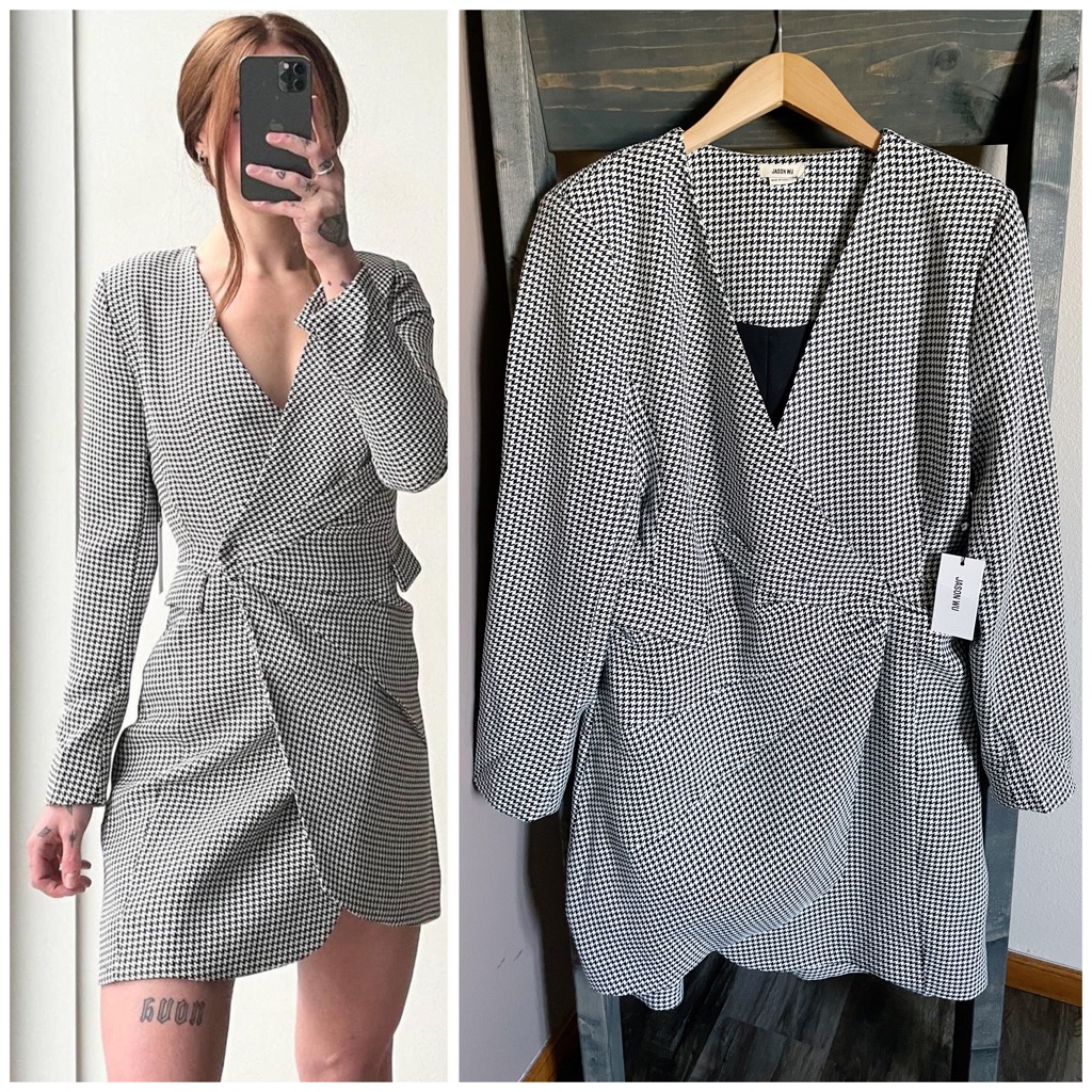 New Jason Wu Houndstooth Blazer Wrap Dress Jacket